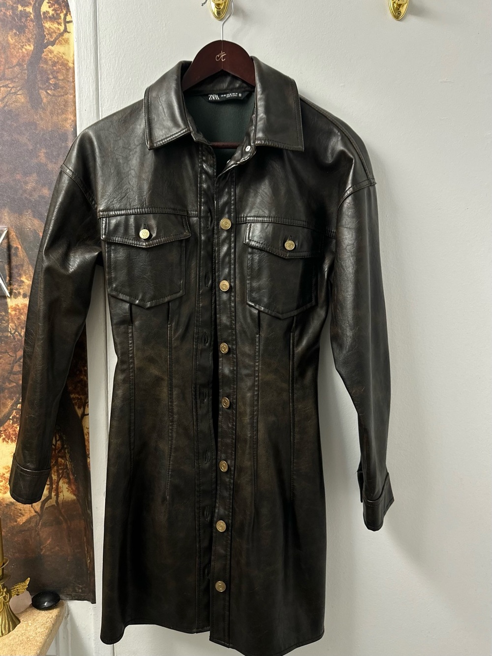 ZARA Dark Brown Leather Long Trench Coat